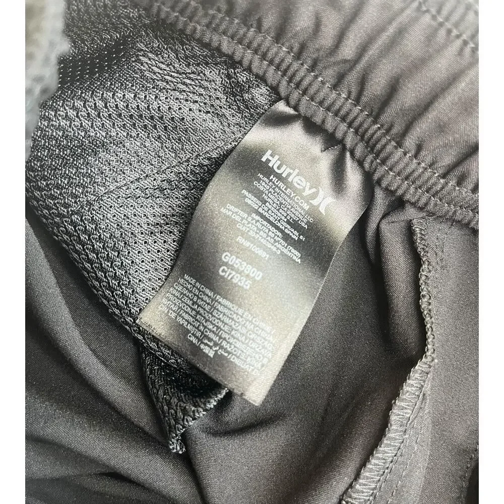 Hurley black swim trunks elastic waist drawstring back pocket mesh lined Large